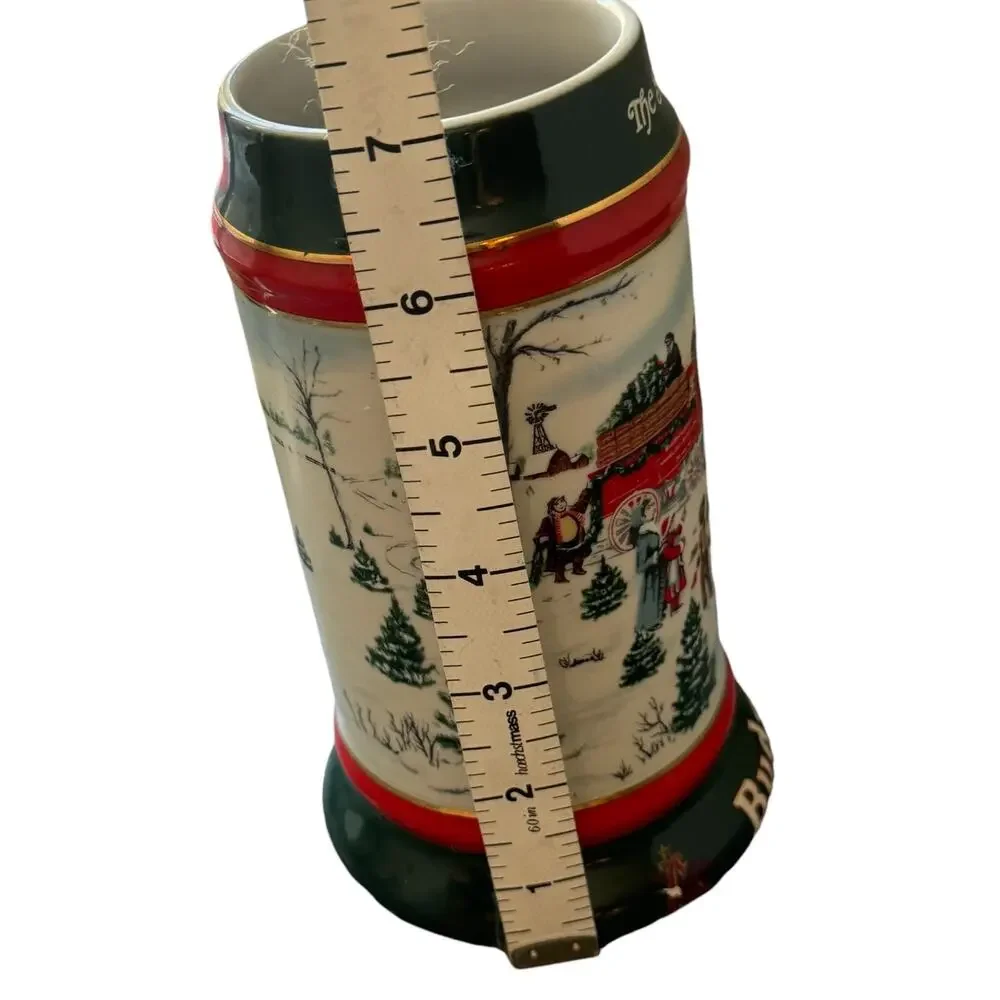 Budweiser 1991 Beer Holiday Stein No Handle Clydesdales Christmas Collectible